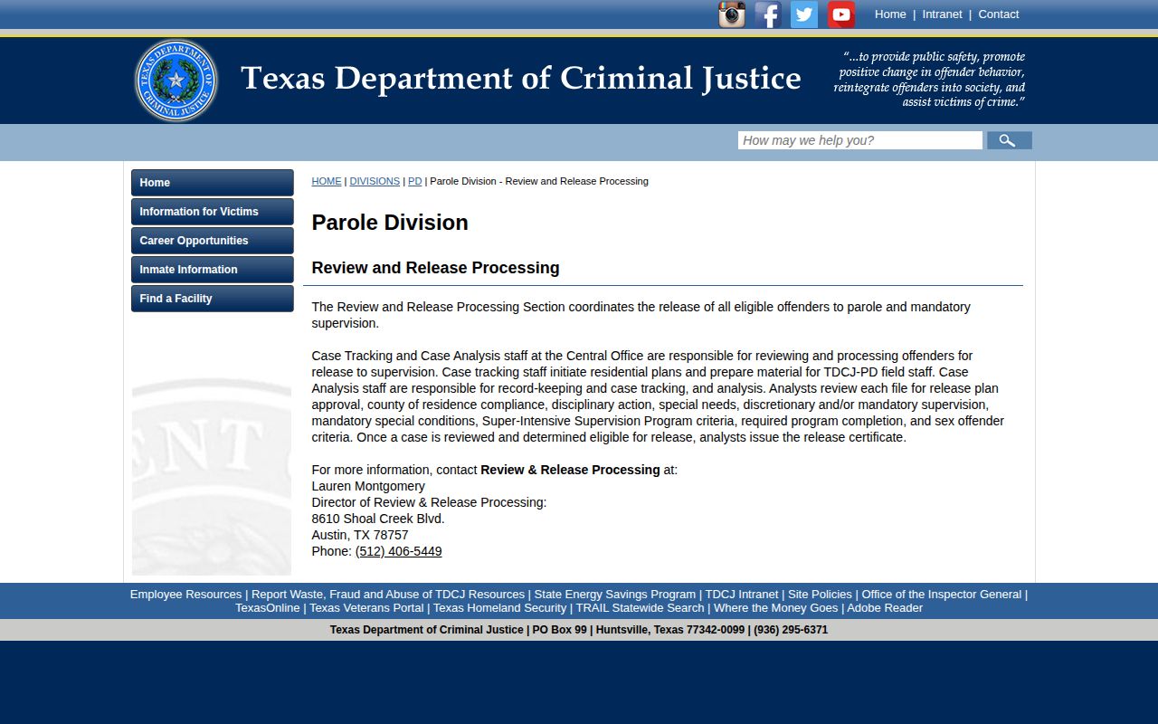 TDCJ review and release certificate processing information