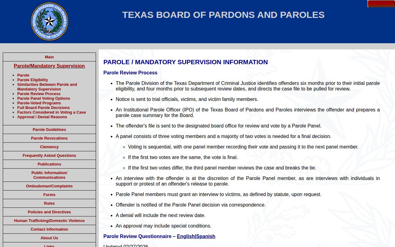 Texas parole review flow used for Presidio County cases